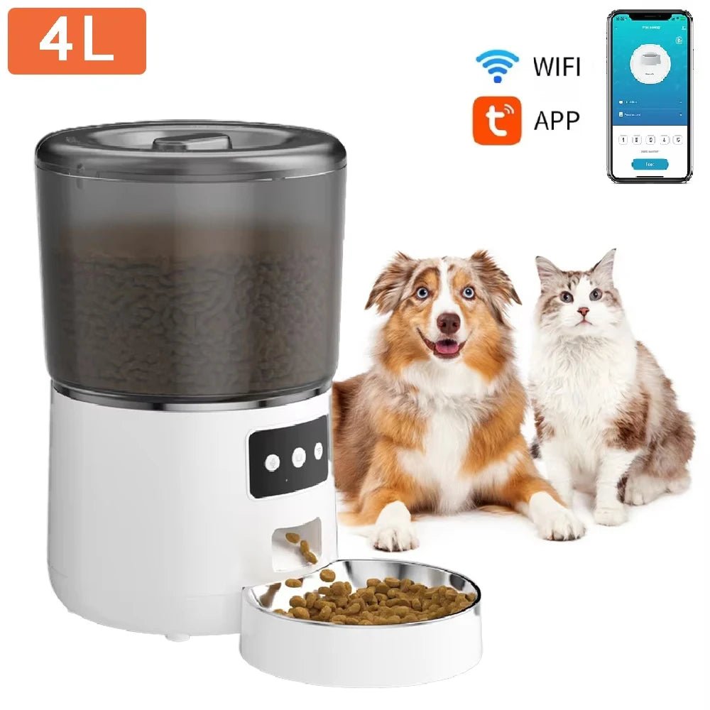 Automatic Pet Feeder 4L Capacity Smart Timer Tuya Control Food Dispenser with Stainless Steel Bowl Dogs Cats Feeding Supplies - Tech For Pets