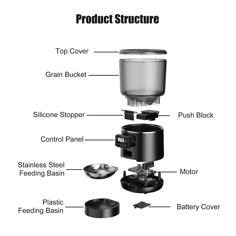 Automatic Pet Feeder 4L Capacity Smart Timer Tuya Control Food Dispenser with Stainless Steel Bowl Dogs Cats Feeding Supplies - Tech For Pets