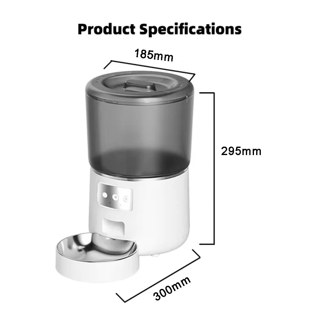Automatic Pet Feeder 4L Capacity Smart Timer Tuya Control Food Dispenser with Stainless Steel Bowl Dogs Cats Feeding Supplies - Tech For Pets