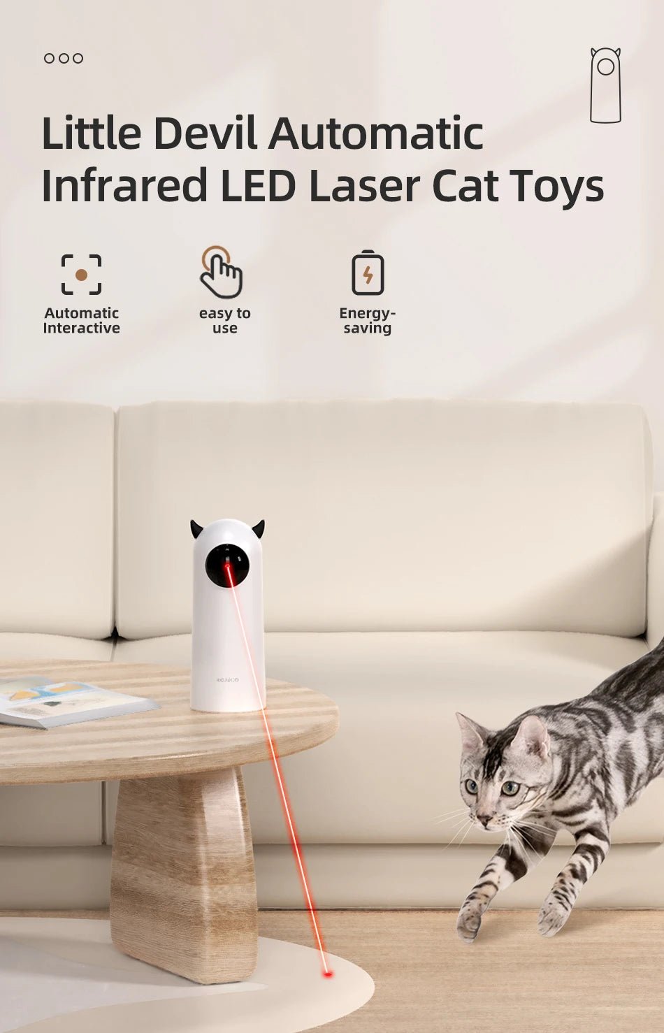 ROJECO Automatic Cat Toys Interactive Smart Teasing Pet LED Laser Indoor Cat Toy Accessories Handheld Electronic Cat Toy For Dog - Tech For Pets