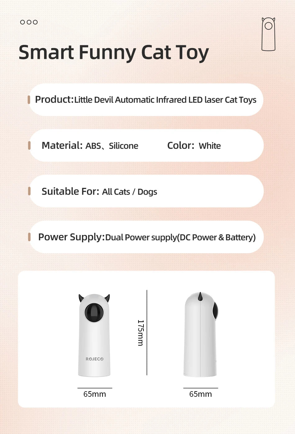 ROJECO Automatic Cat Toys Interactive Smart Teasing Pet LED Laser Indoor Cat Toy Accessories Handheld Electronic Cat Toy For Dog - Tech For Pets