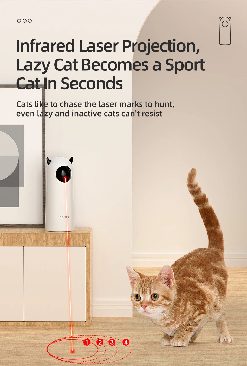 ROJECO Automatic Cat Toys Interactive Smart Teasing Pet LED Laser Indoor Cat Toy Accessories Handheld Electronic Cat Toy For Dog - Tech For Pets