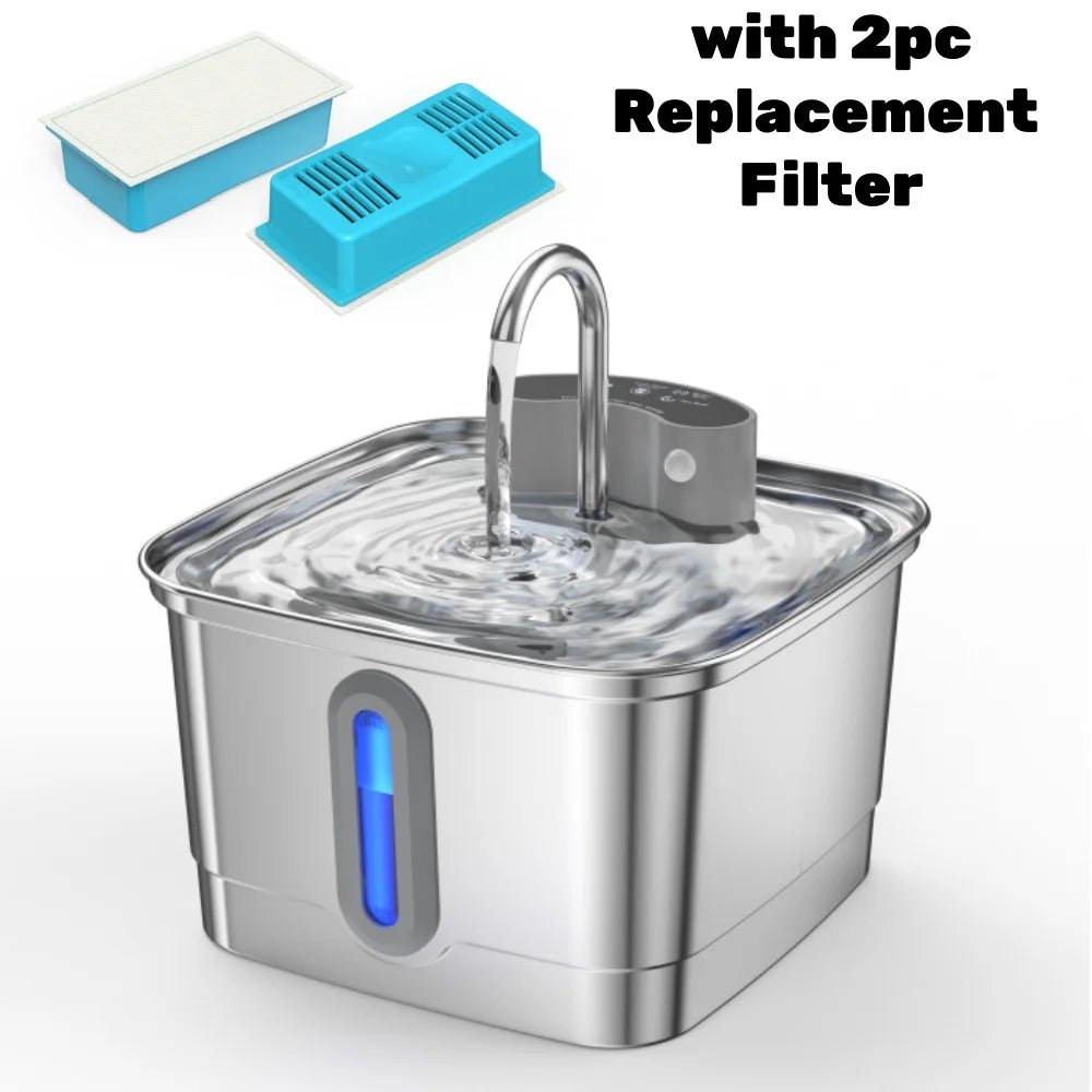Smart Wireless Cat Water Fountain 4000mAh Rechargeable Battery Sensor Stainless Steel Automatic Pet water Dispenser with Filter - Tech For Pets