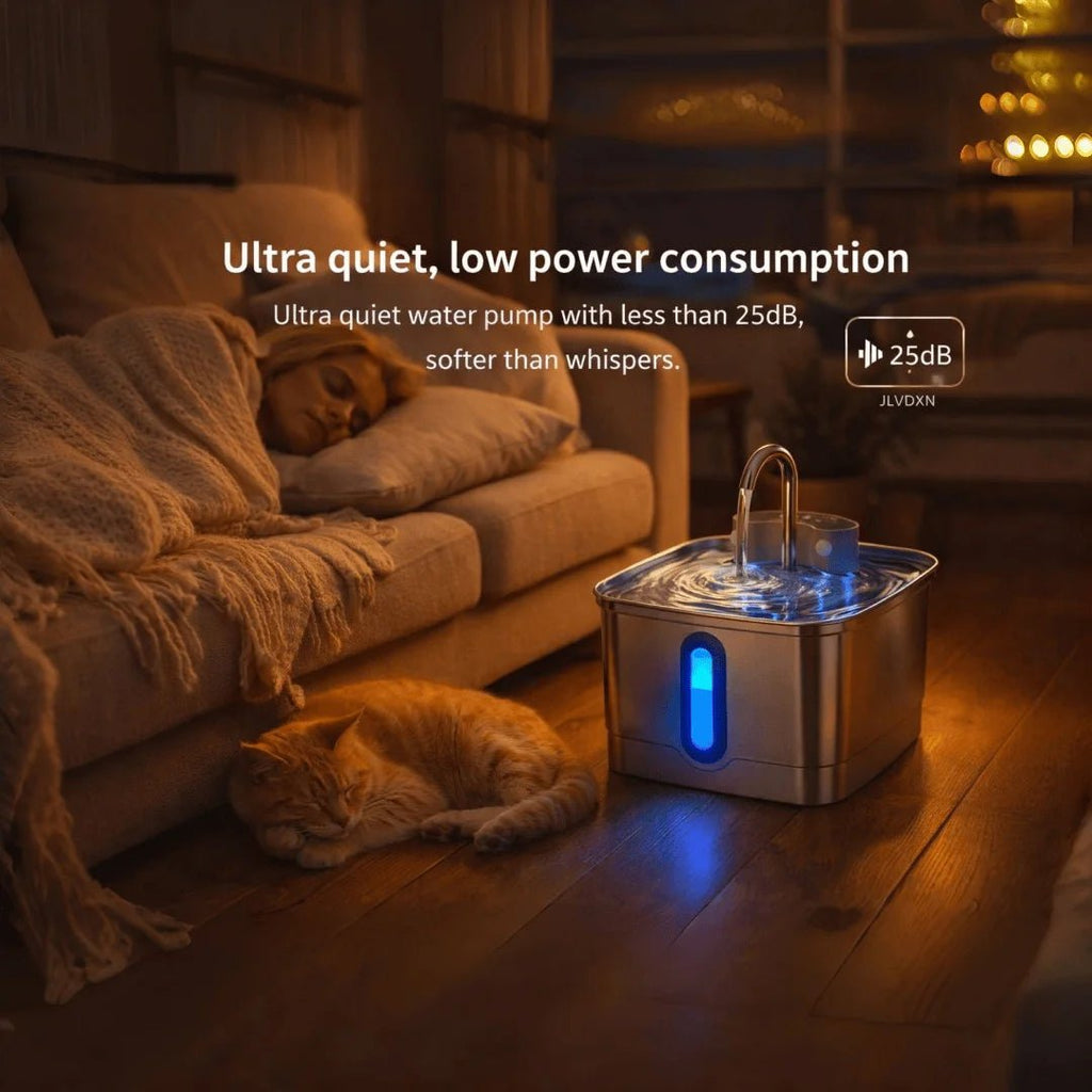 Smart Wireless Cat Water Fountain 4000mAh Rechargeable Battery Sensor Stainless Steel Automatic Pet water Dispenser with Filter - Tech For Pets