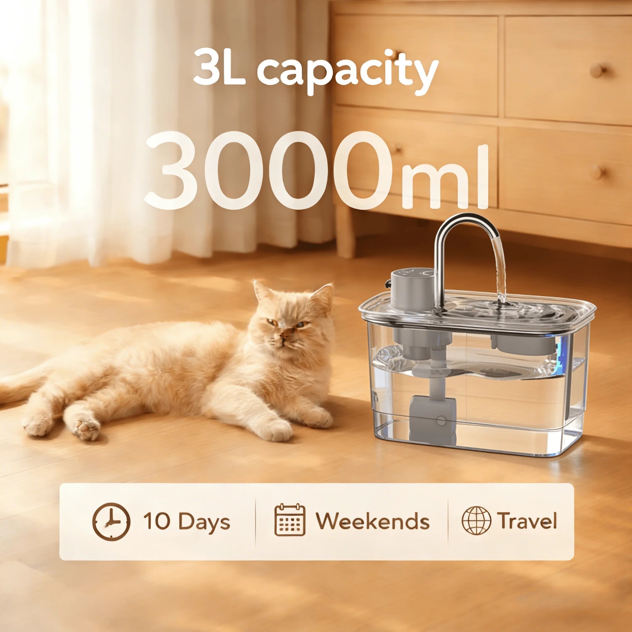 Smart Wireless Cat Water Fountain 4000mAh Rechargeable Battery Sensor Stainless Steel Automatic Pet water Dispenser with Filter - Tech For Pets