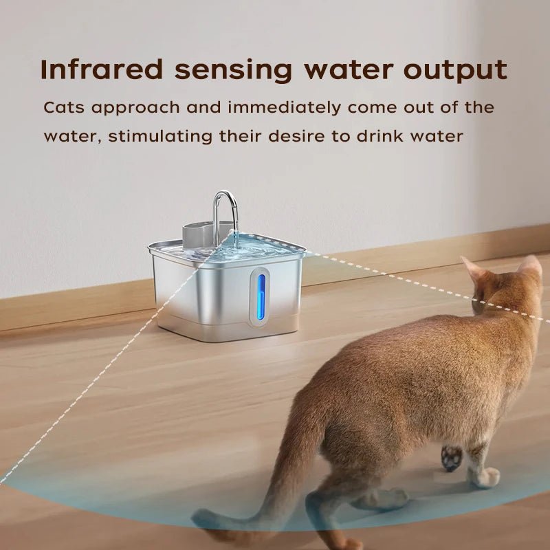 Smart Wireless Cat Water Fountain 4000mAh Rechargeable Battery Sensor Stainless Steel Automatic Pet water Dispenser with Filter - Tech For Pets